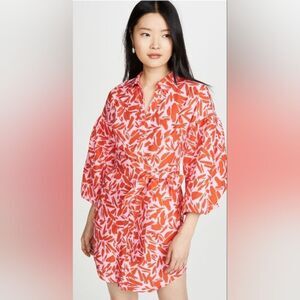 Veronica  Beard  Samy Print Balloon Sleeve pink  Shirtdress Size 0